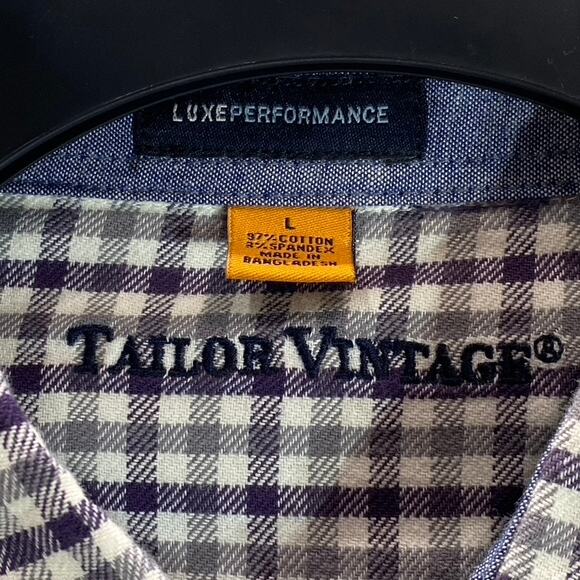 TAILOR VINTAGE Men's Airotec Performance Purple Gingham Long-Sleeve Button-Up - Picture 9 of 9